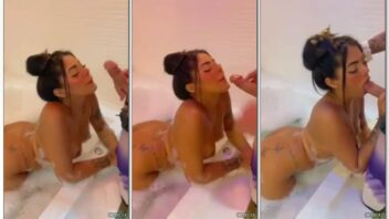 Emily Souza é vista em um vídeo no qual realiza sexo oral em uma banheira com uma expressão sedutora