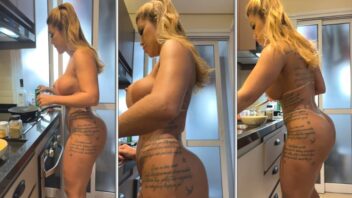 Cris Galêra arrasa na cozinha exibindo sua bunda enorme e maravilhosa enquanto cozinha peladinha