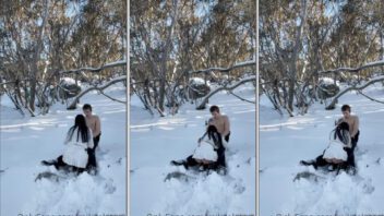 Mikaela Testa sendo gulosa e fazendo sexo oral ao ar livre na neve