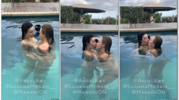 Luana Morais e Angel Kwy sem roupa trocando beijos na piscina