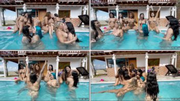 Karol Rosado e suas amigas se divertindo em uma festinha na piscina, trocando carinhos e beijos