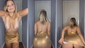 Gigi Alves dançando de saia sem roupa íntima até a saia subir e revelar tudo