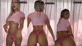 Bruna Iork, a loira de um belo bumbum, dançando de forma sensual com um biquíni bem pequeno