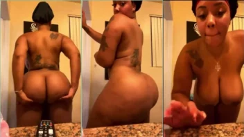 Mulher negra forte dançando de forma sensual mostrando seu belo bumbum