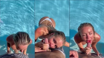 Bonnie Brown fudendo gostoso oral em um cara na piscina até ele gozar