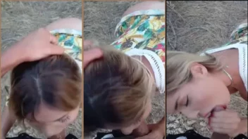 Mirelle Cardoso fazendo um boquete em cena adulta ao ar livre