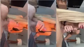 Pornô da loirinha Amanda Leon xxx fazendo um boquete e levando uma gozadinha na boca